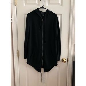 Black Longline Zip Up Hoodie